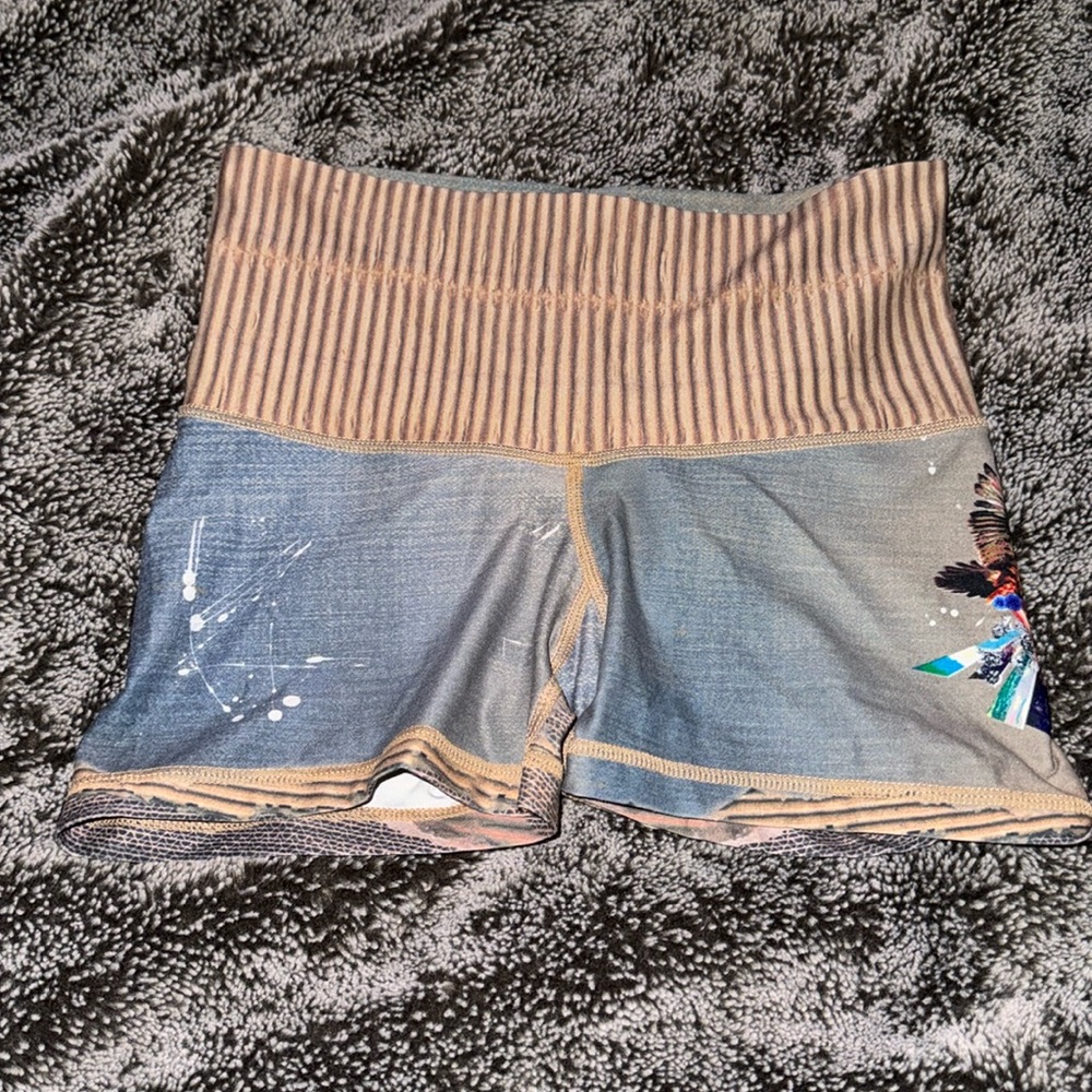 Niyama Sol Athletic Shorts Blue and Tan Tomorrowland flirt shorts